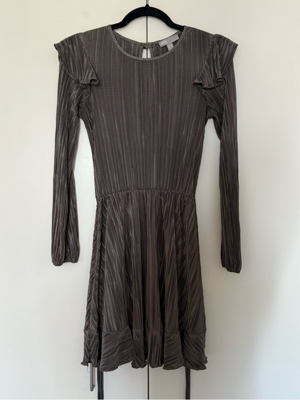 ASOS Metallic Plisse Dress in Charcoal